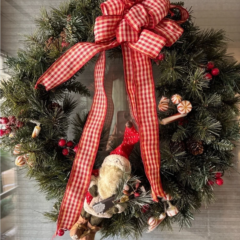 Festive Rustic Farmhouse Holiday Wreath with Red Accents